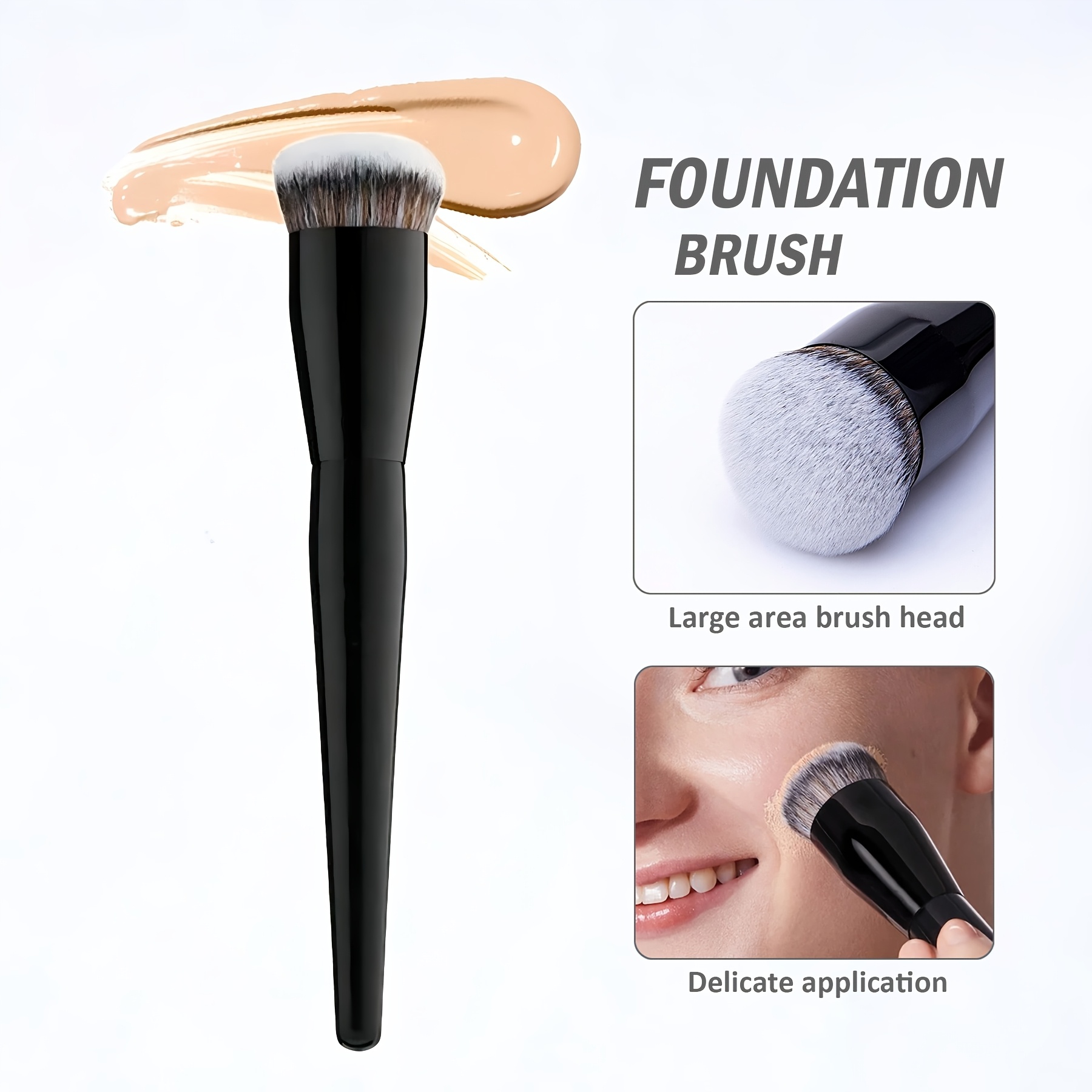 Image of 1 Large Foundation Brush Featuring A Round Head, Designed For Professional Makeup Application With Synthetic Hair, Ideal For Contouring