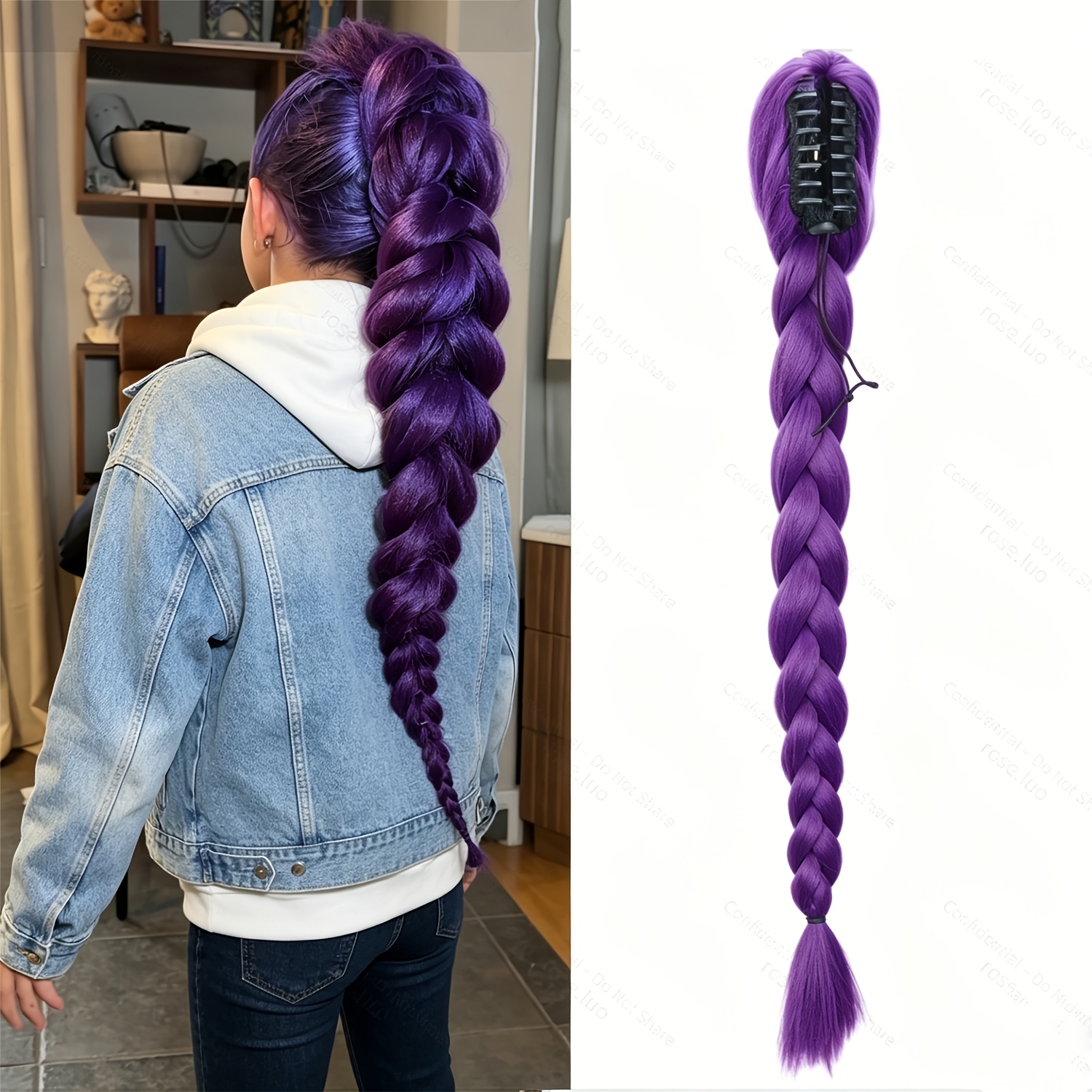 Image of Halloween Purple Twisted Braid Ponytail Wig, Featuring A Clip- For Quick Attachment To Your Own Hair, A Braided Look. Twisted Braid Ponytail Wig, With Its Clip-, Allows For Quick Attachment To Your
