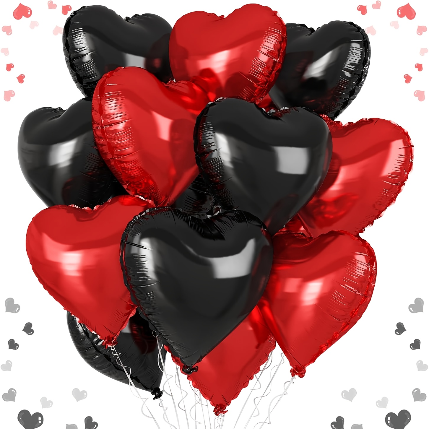 Image of 24pcs Red Black Heart Balloons, 10inch Red And Black Heart Shape Balloon, Black Red Helium Foil Love Heart Balloon For Birthday Bridal Shower Engagement Wedding Valentine Party Decorations