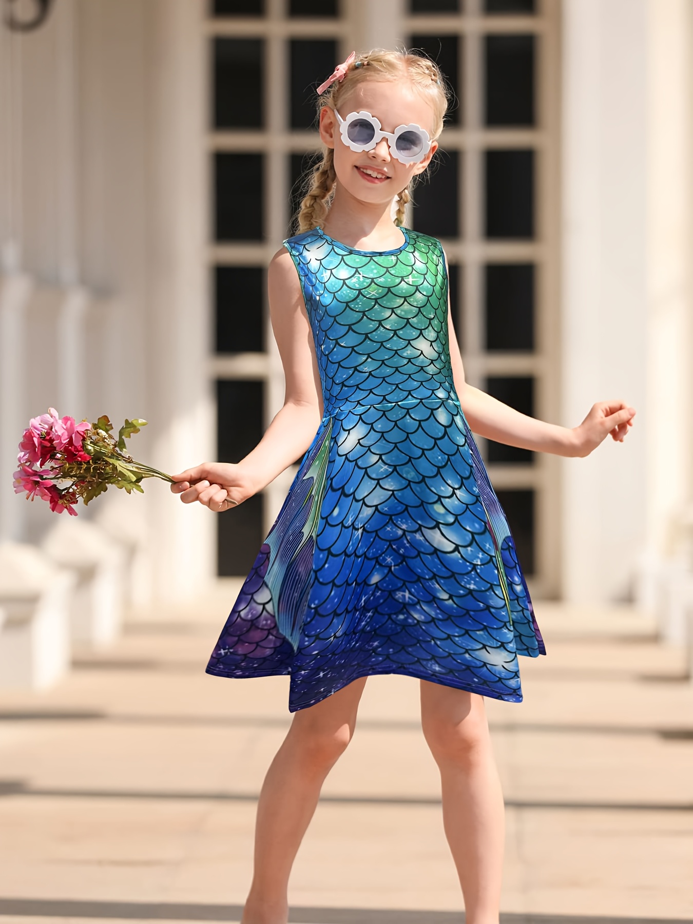 Cute Mermaid Dress Girls Summer Sleeveless Beautiful Colored Twirl Dresses  Mermaid Themed Party Princess Dress Outfit for Kids 5-13 Years