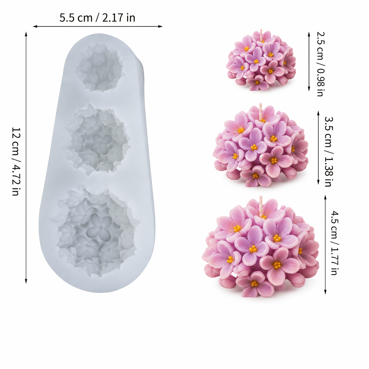 TEMU Stampo per candele, stampo in silicone tridimensionale avanzato a forma di palla di fiori, stampo per candele profumate a fiori squisiti, da