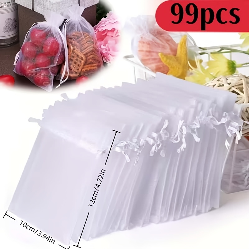 TEMU Gift For Her/him 99pcs White Organza Gift Bags 3.94in X 4.72in (10 X 12cm), With Drawstring Closure - Elegant Nylon Mesh Bags For Jewelry,