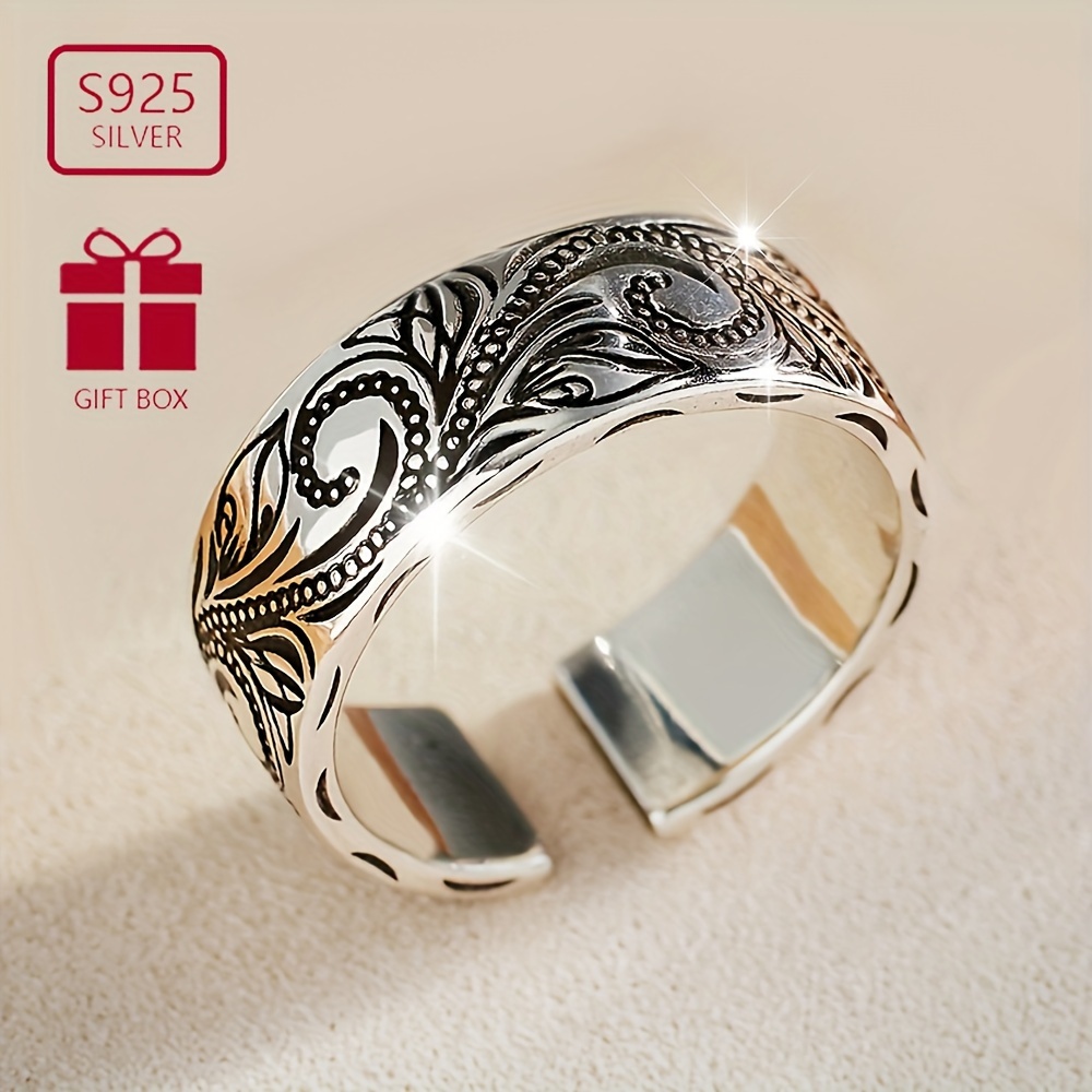 

Bague Ajustable - en Argent 925 de Feuille Sculptée - Cadeau & Hommes, Décontractée