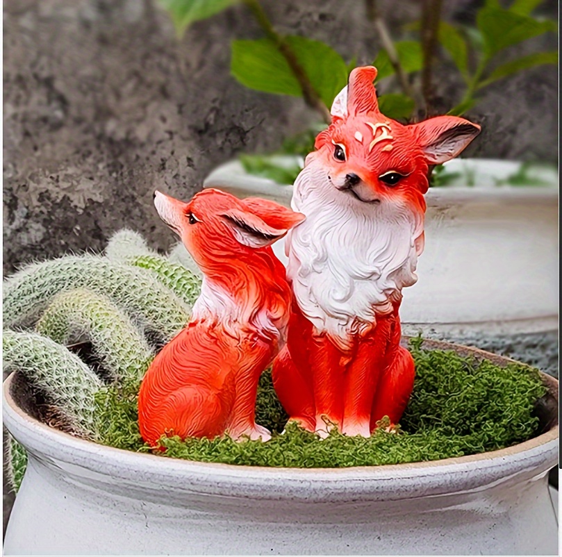 resin fox figurines nine tailed fox succulent - Temu