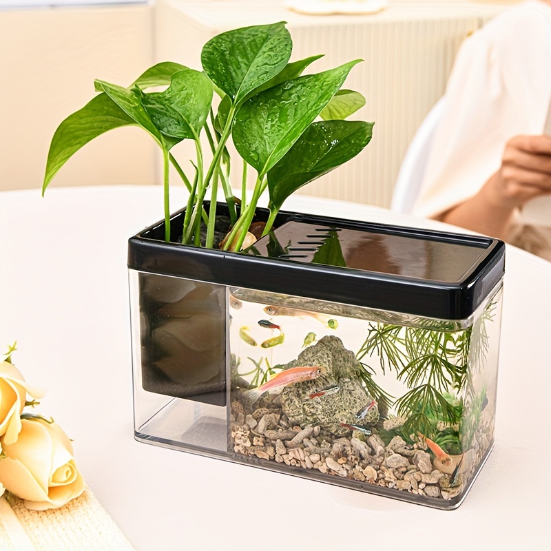 Living Room Desktop Small Mini Creative Fish Tank Aquarium Super White  Glass Gold Fish Tank Ecological Self-circulating Water