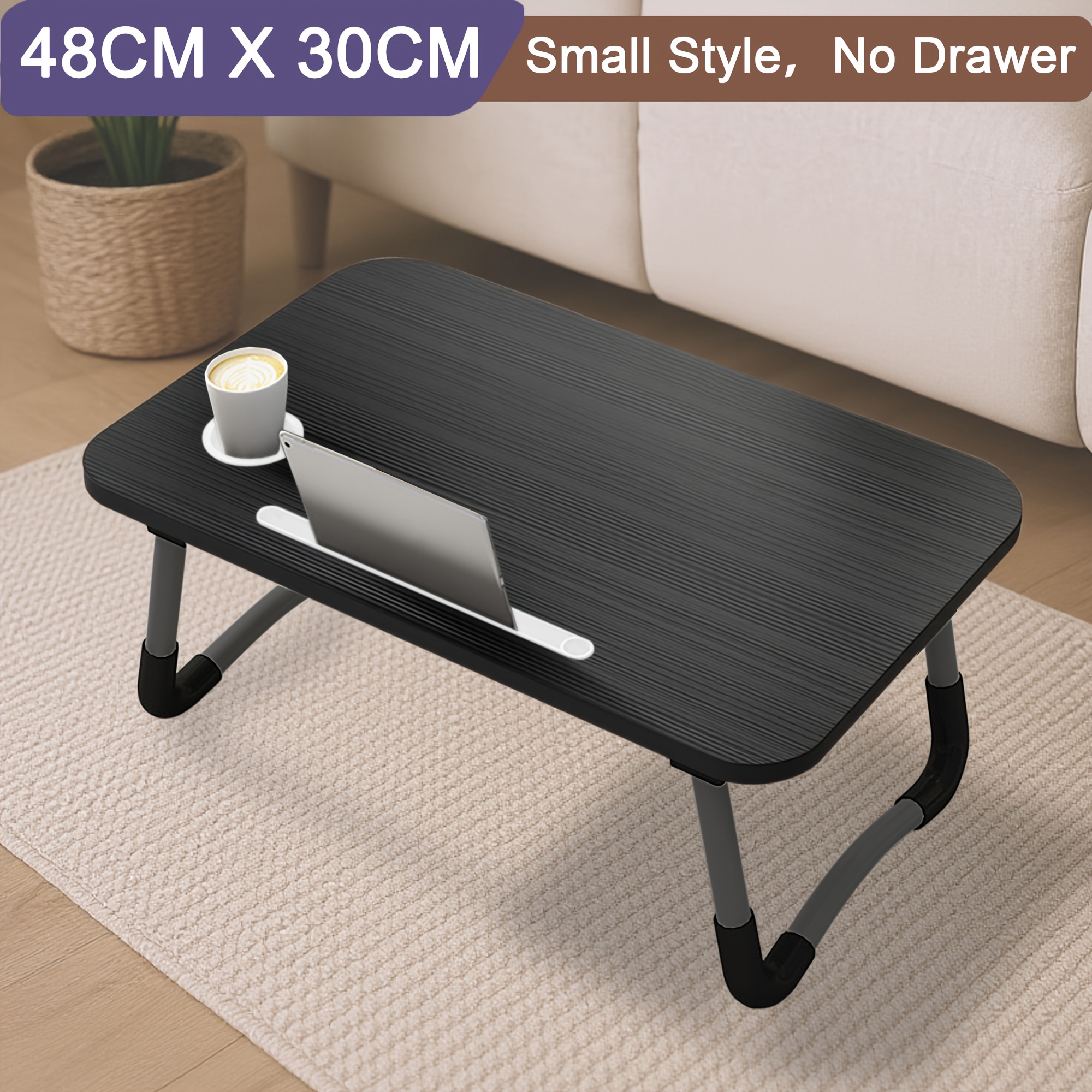 Portable Table For Laptops Designed For Use In Bed, Featuring Foldable Legs, A Tablet Holder, And A Cup Holder, Ideal For Working Or Breakfast