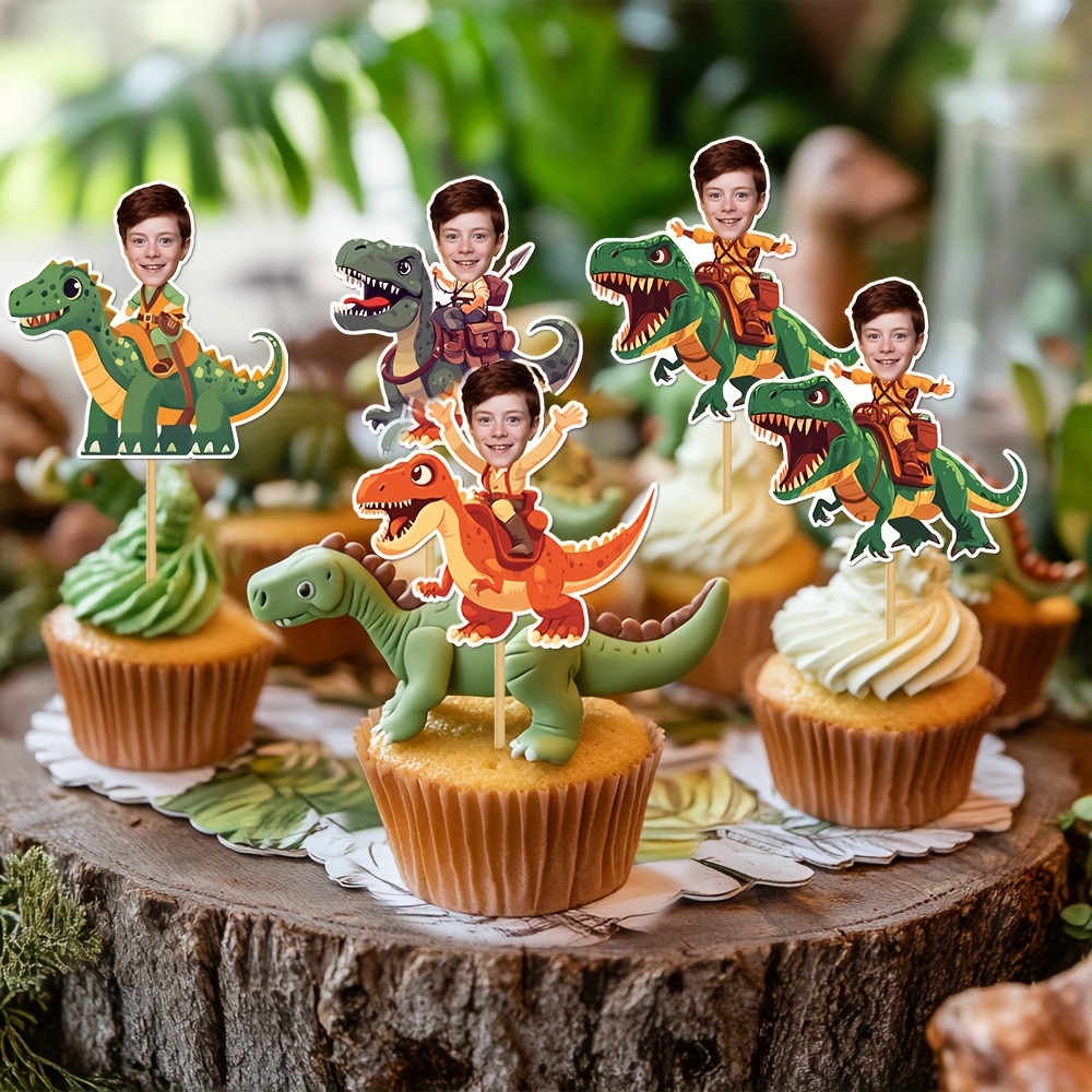 19-Piece Dinosaur Cake Toppers Kit - Jungle Safari Birthday Decor For Boys' Party, Cake & Cupcake Decorations