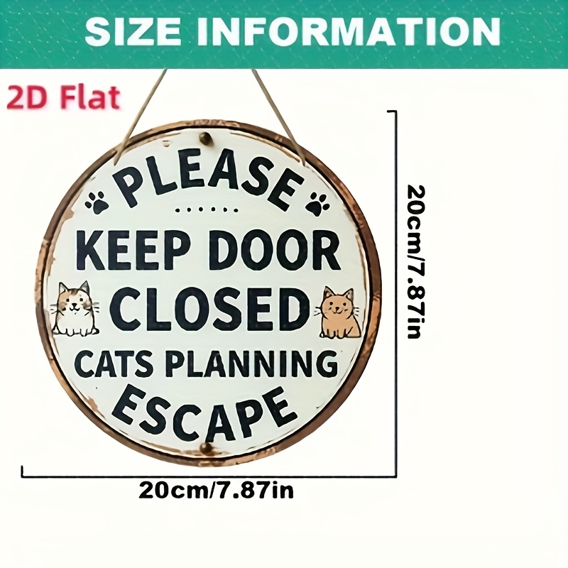 TEMU 2d Flat - 1pc "please Keep Door Closed, Cats Planning Escape" Humorous Wooden Wall Sign - Rustic Farmhouse Decor With Cartoon Cat Design, Ideal