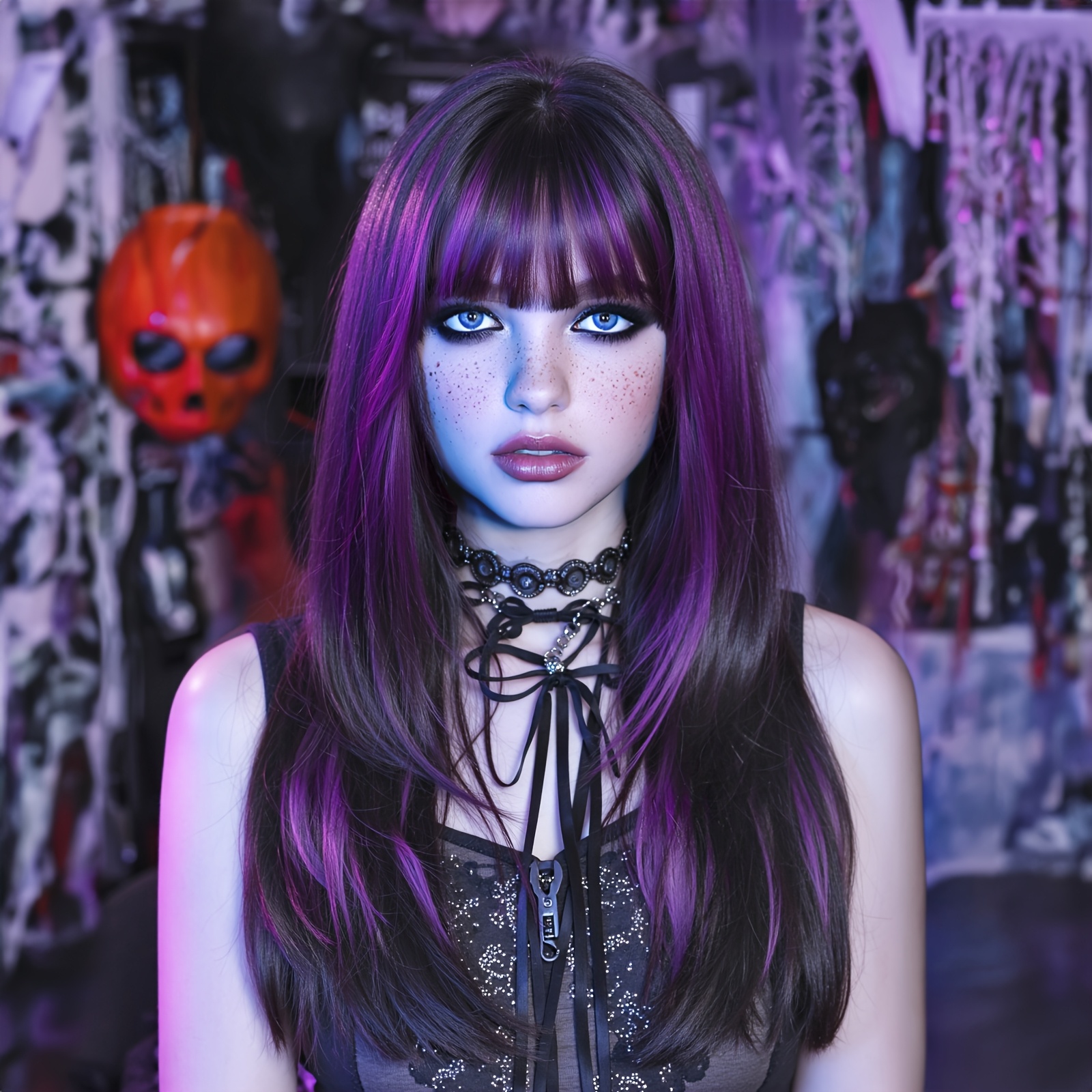 black and purple wig sold on Temu United States