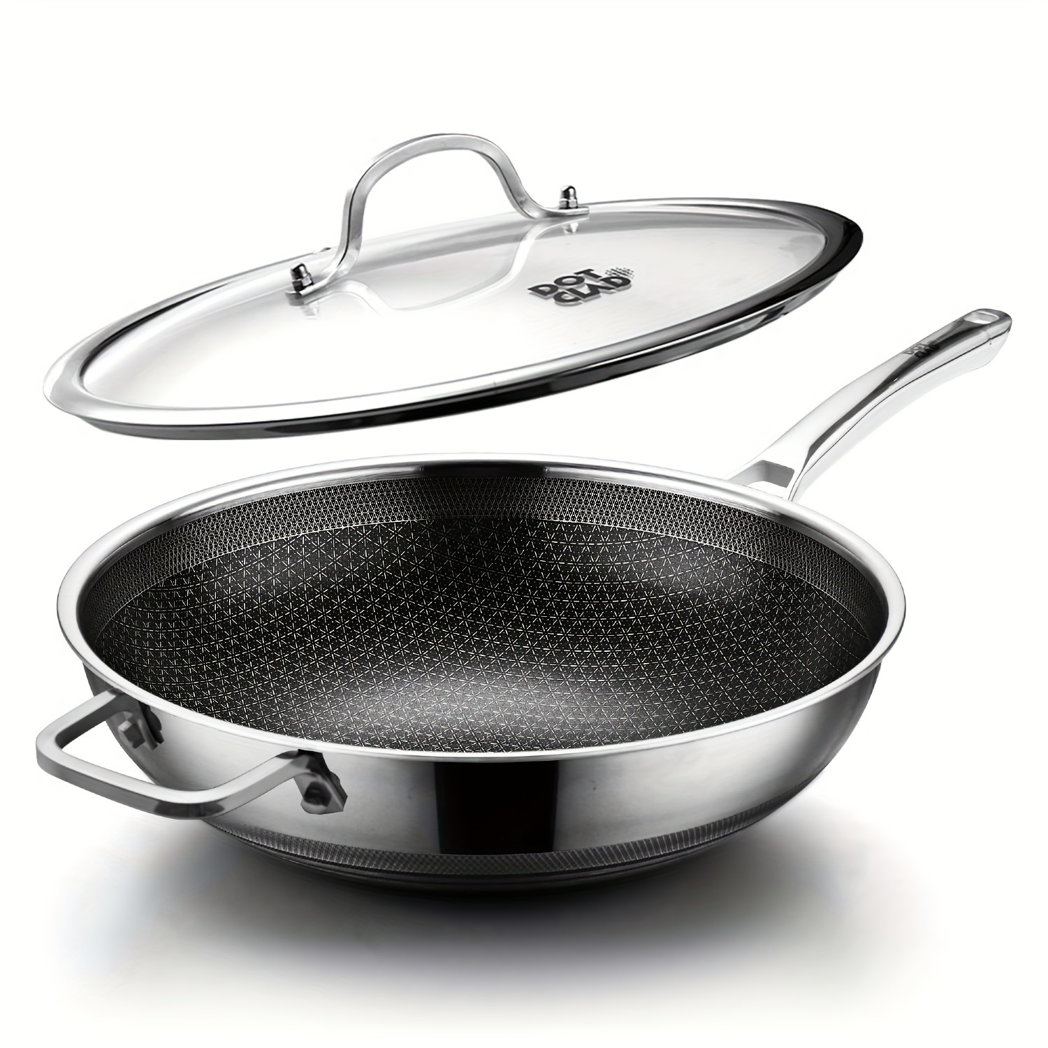 

Wok Pan, Hybrid 12 Inch Wok With Lid, Cookware, Non Stick Stainless Steel Woks & Stir-fry Pans Nonstick, Dishwasher And Oven Safe, Works On Induction