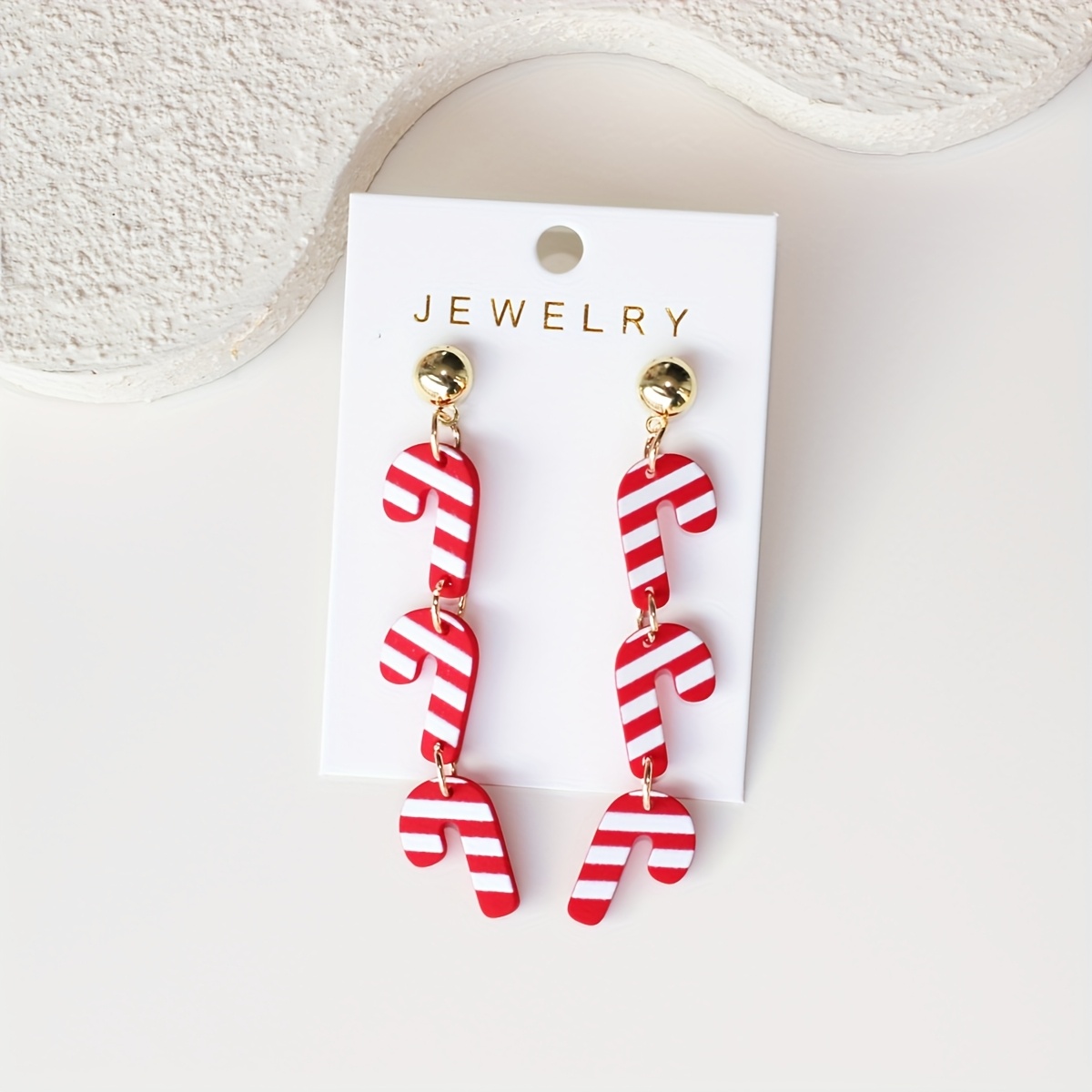 TEMU 1 Paire de Boucles d'Oreilles Pendantes pour Femme en Acrylique, Rouge Triple Connecté, Texture Terre Cuite, Élégantes, Mignonnes, Simples,