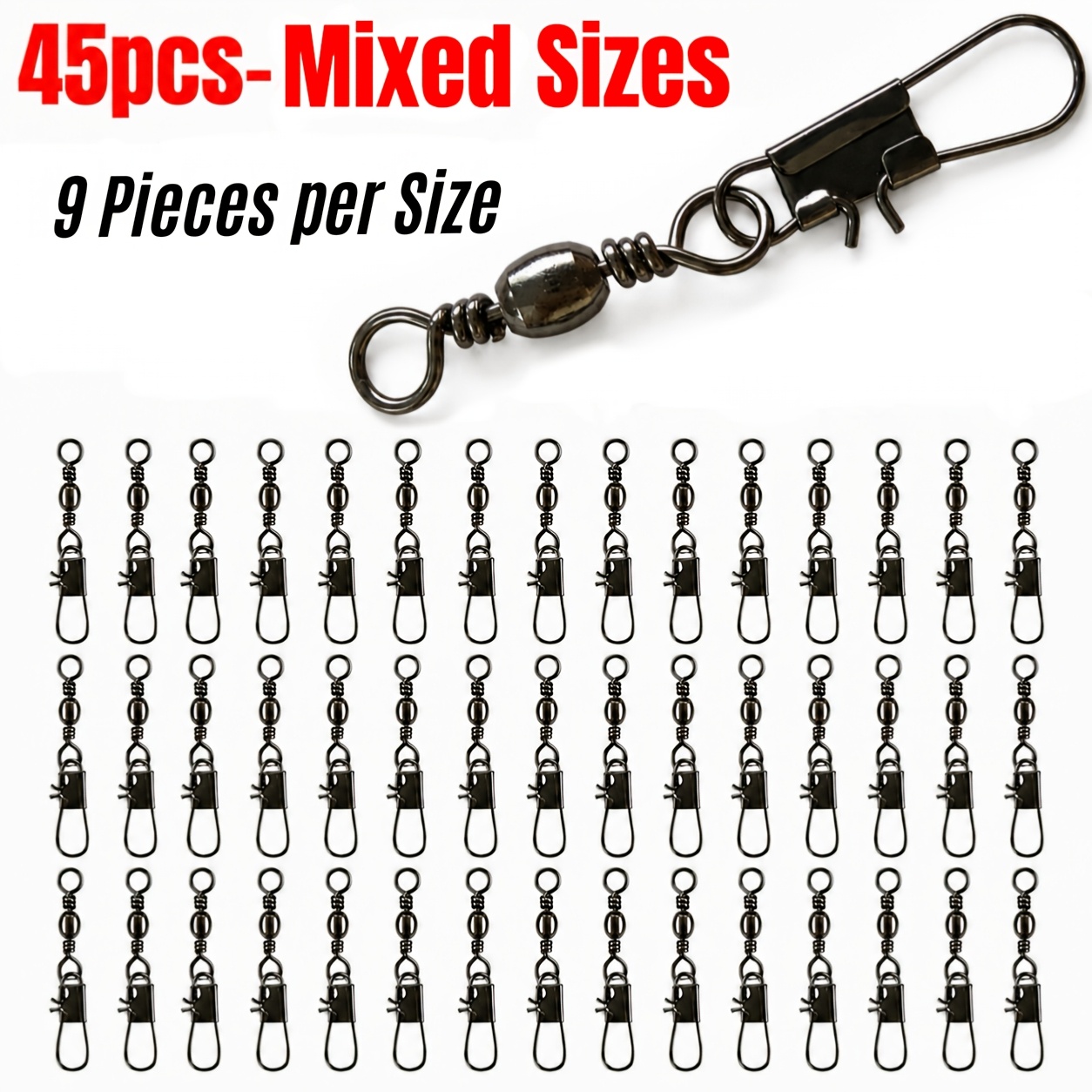 TEMU Narcissus 45 pezzi da pesca con ganci, connettori da pesca a rotazione con spille a sicure a cambio , dimensioni multiple disponibili per esche,
