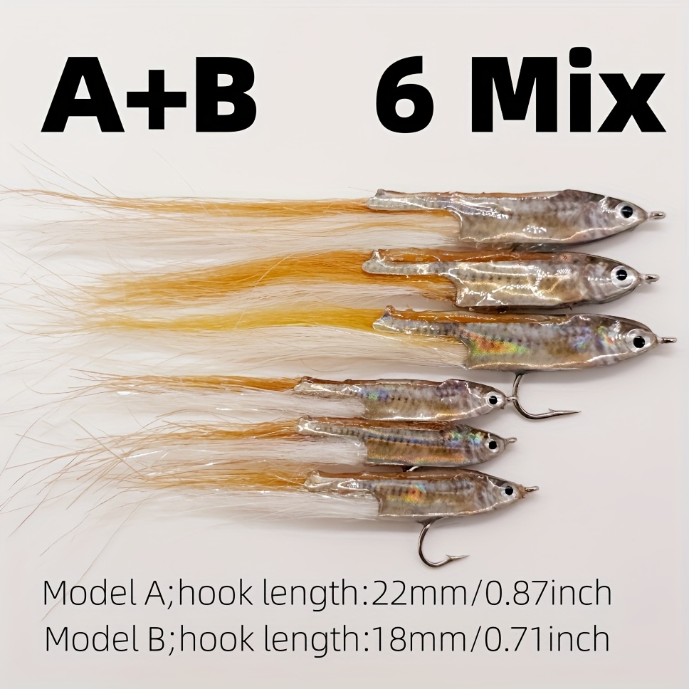 E-shop oder 6 Stück realistische künstliche Angelköder Fliegen Streamer imitieren kleine Köderfische Minnow Angelköder für Barsch, Hecht, Musky, Süß-