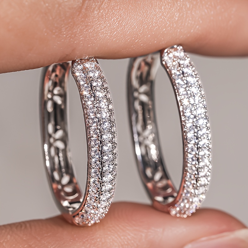 TEMU 1 par de aretes de aro de moda para mujer, estilo con decoración de circonita sintética , aretes de espiga elegantes y , en cobre con , joyería