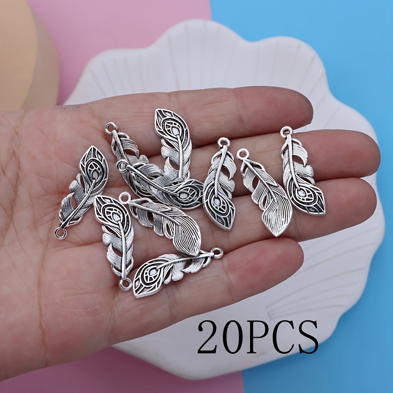20pcs/10pcs Small Business Supplies Alloy Plated Antique Silvery Peacock Feathers Pendant Charms Necklace/earrings Pendant For Jewelry Making