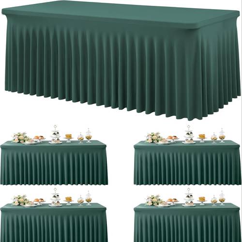 1 pack spandex table clothes for 6 rectangle tables wrinkle free fitted table cover 6ft stretch tablecloths with skirt for parties weddings birthday banquet baby shower