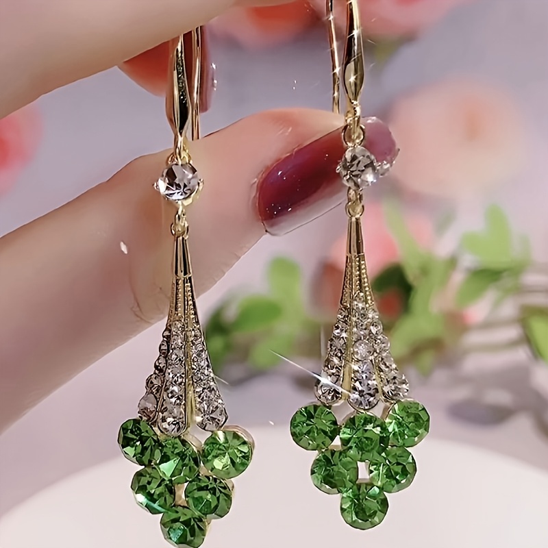 TEMU Boucles d'oreilles pour femmes, couleur violet et vert, de raisin avec strass, exquises et , boucles d'oreilles longues de luxe léger, boucles