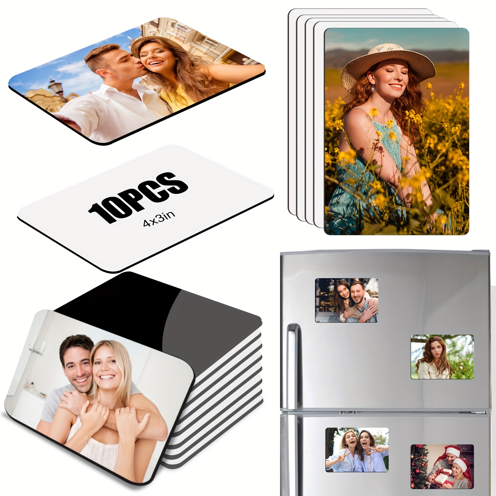 Image of 10pcs Sublimation Magnet Blanks 4x3 Inch, Rv Refrigerator Decoration, 2.17x2.17inch Sublimation Blank Refrigerator Magnets, Fridge Magnet For Kitchen Office Decorative (rectangular)