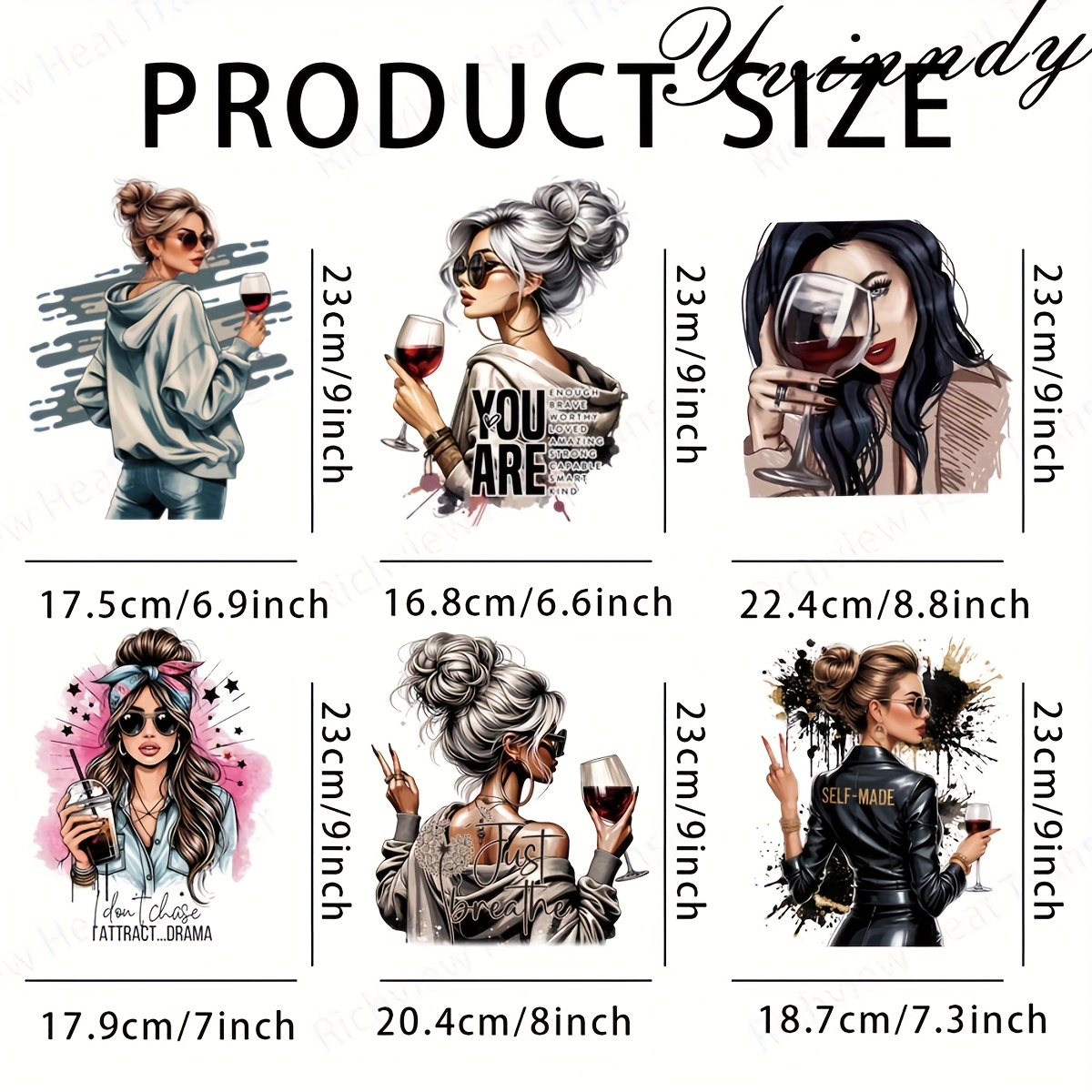 6pcs Thermal Transfer Stickers Featuring A Woman Red Wine, Perfect For Projects. Washable Iron-on Patches Create A Realistic 3d Printing Effect For Decorating Clothing