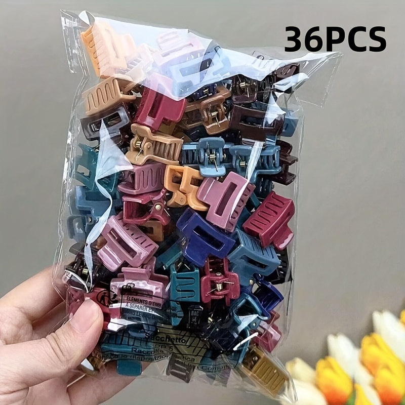 TEMU 18pcs/36pcs Petites pinces à cheveux carrées en plastique de couleurs mélangées. Pinces à frange Y2K et pinces à cheveux lâches pour femmes.