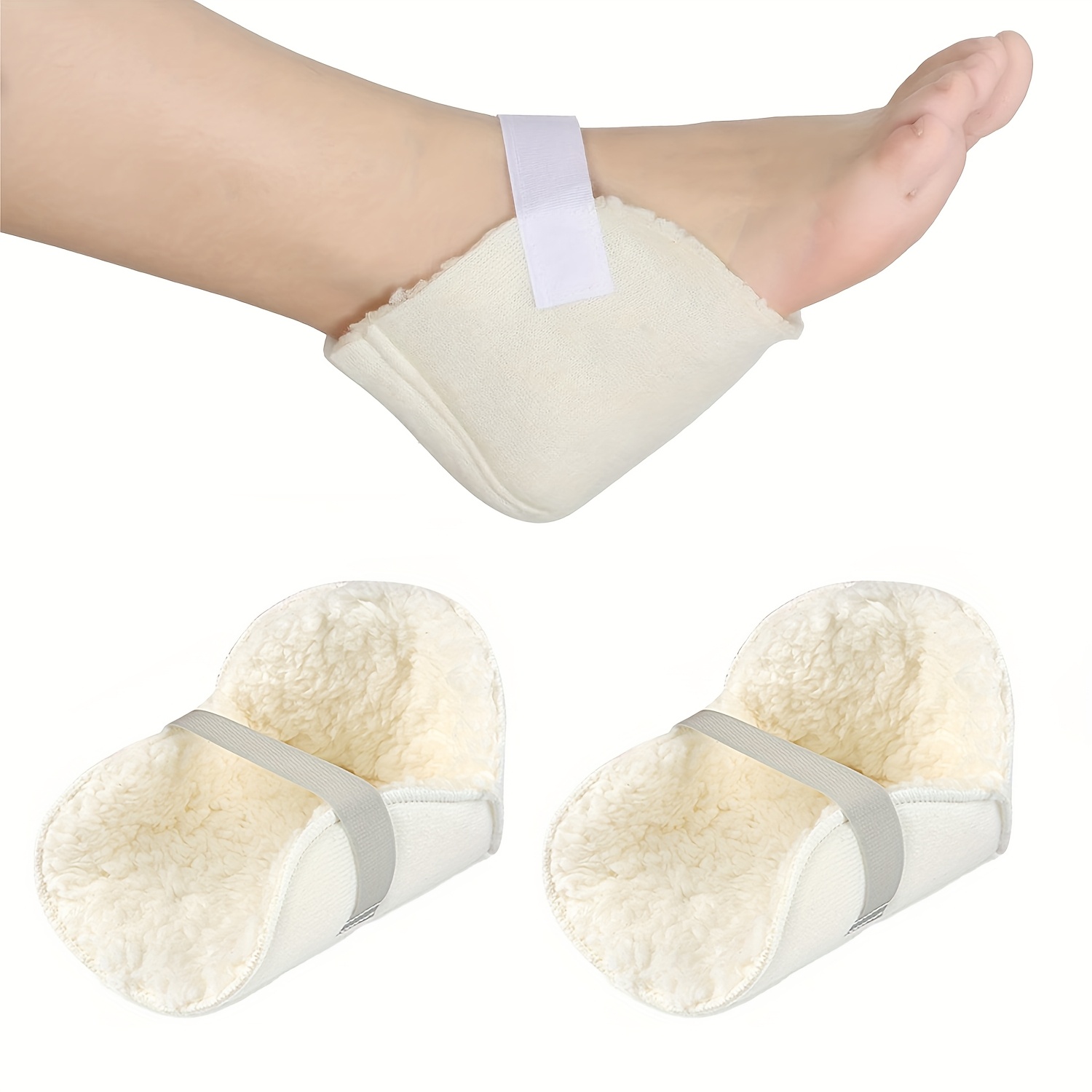 2pcs sheepskin heel cushions adjustable heel protectors for bedsores soft and comfortable suitable for sitting lying mattress boots ankle and   protection Product details 1
