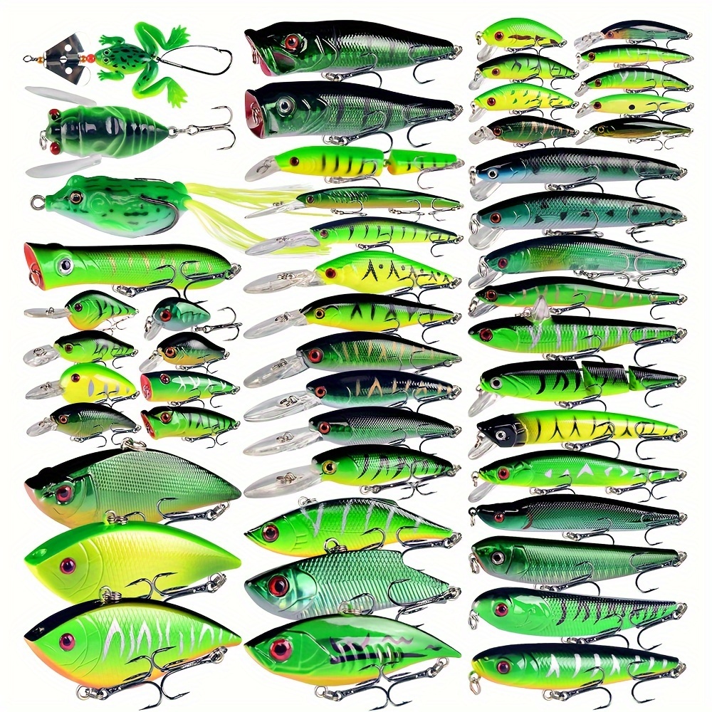 

50pcs Bass Fishing Lures Kit Set Hard Baits Minnow Crankbait Pencil Vib Swimbait For Bass Pike Fit Saltwater And Freshwater