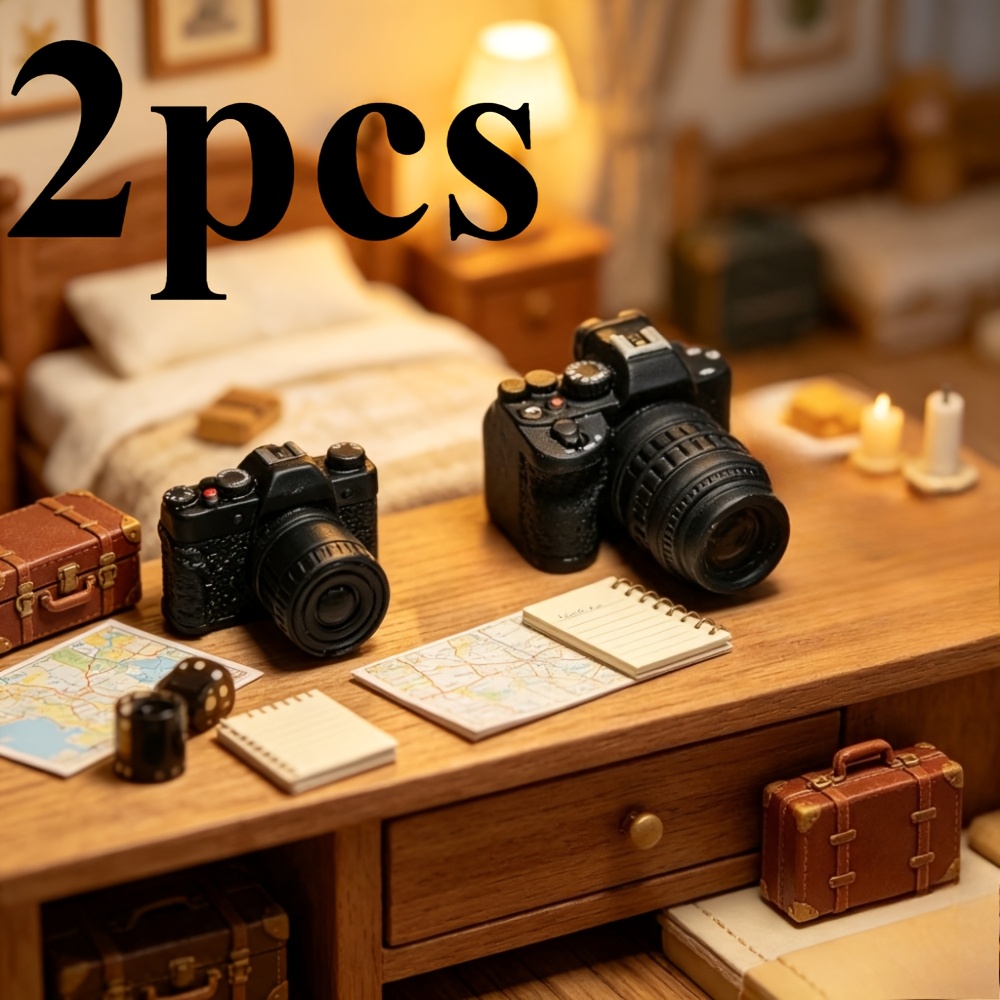 TEMU Kit de modèle d'appareil photo DSLR de simulation noir, 2 pièces, accessoires de studio photo, miniature d'appareil photo de bureau sur le thème