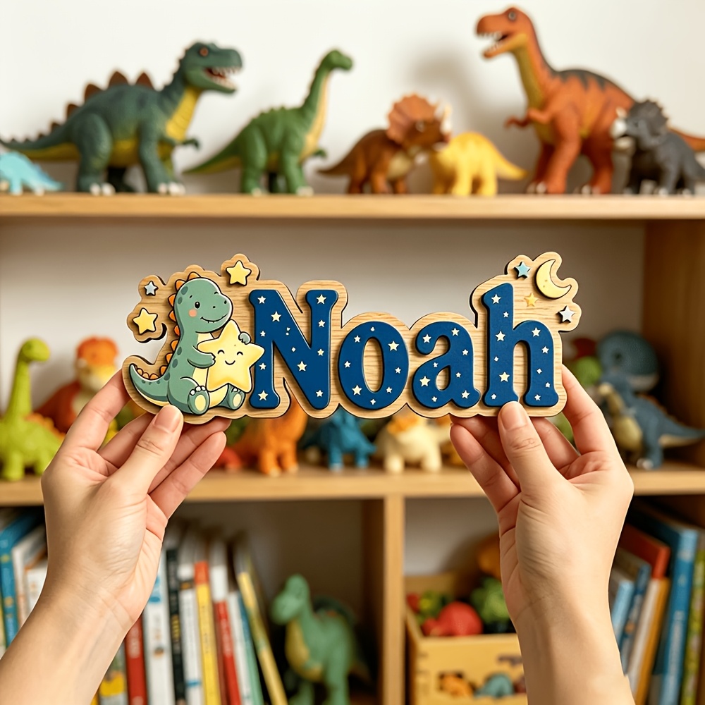 Custom 25Cm Noah's Ark Dinosaur Starry Night Wooden Plaque