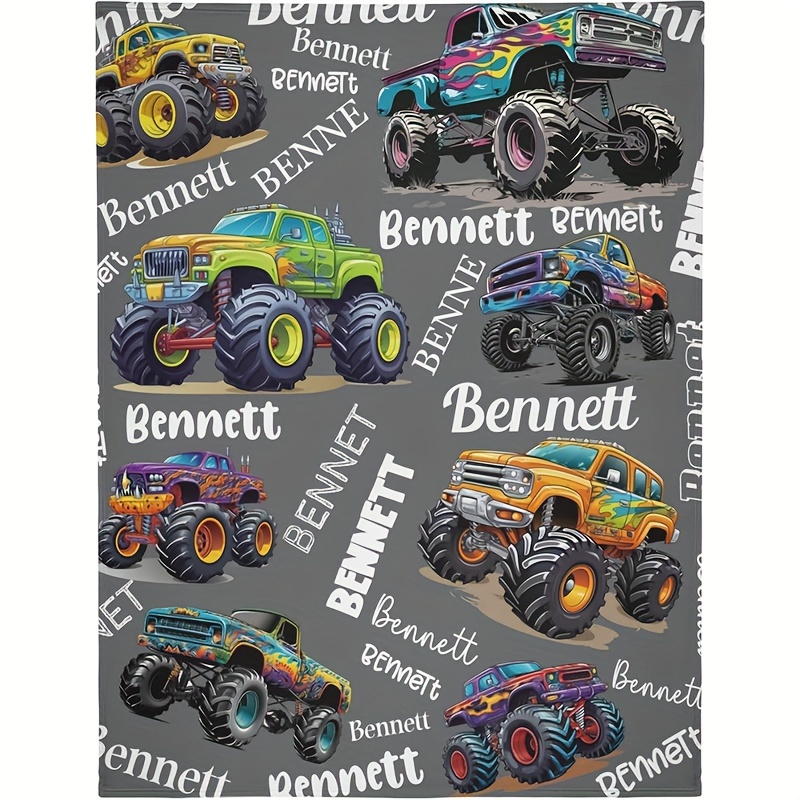 

Custom Monster Truck Print Flannel Blanket - Personalized Text, Perfect For Gifts | Versatile For Outdoor, Beach, Camping, Car, Sofa, Pet & Office Use | All-season, Hypoallergenic