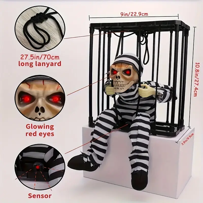 halloween up sound activated hanging and wearable solid color leopard print prisoner cage decoration for bar party for halloween christmas event party supplies Product details 2