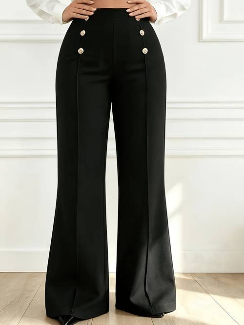 Artikelbild plus size - langhose in unifarben mit weitem bein und knopfnahtdetails für den , freizeithose