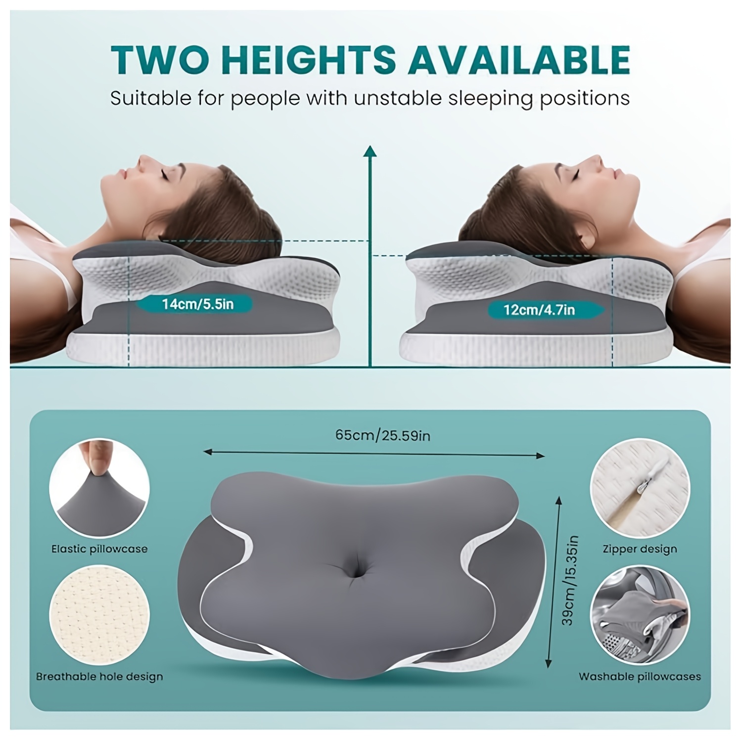 Cervical Neck & Shoulder Pillow, Odorless Memory Foam with Cooling Silk Cover, Ergonomic Design, Orthopedic Neck Support for All Sleeping Positions & Users, Gray - Image 6
