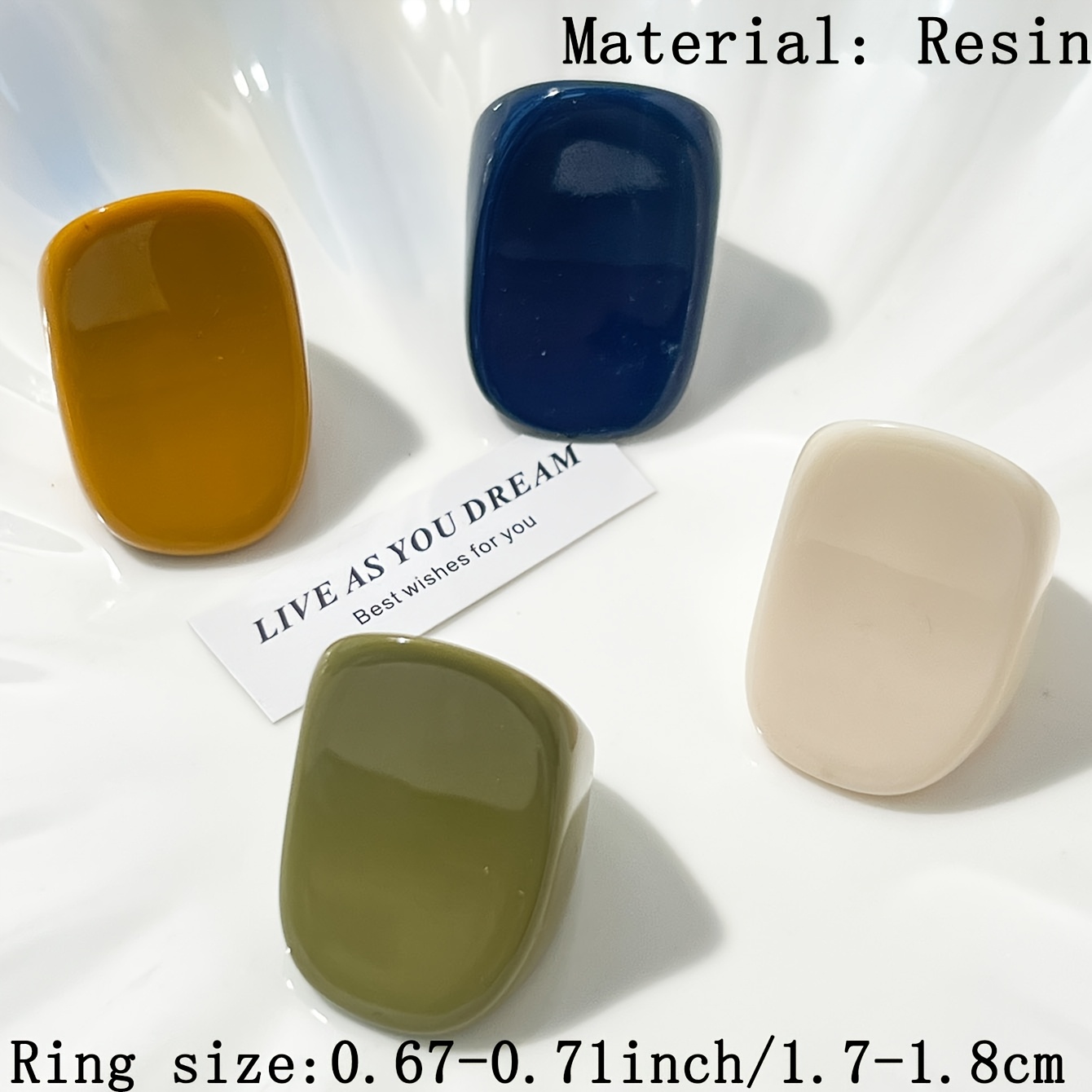 TEMU 4pcs New Macaron Style Resin Material Morandi Matte Texture Rings Women's Spring Picnic/campus Daily