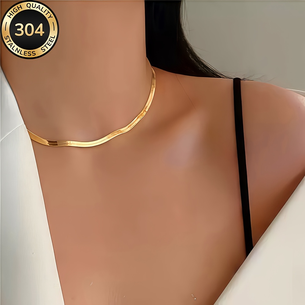 TEMU Collana a con motivo a chevron in acciaio inossidabile qualit� oro 18K ipoallergenico per donna - Catena a lama clavicola , di moda minimalista