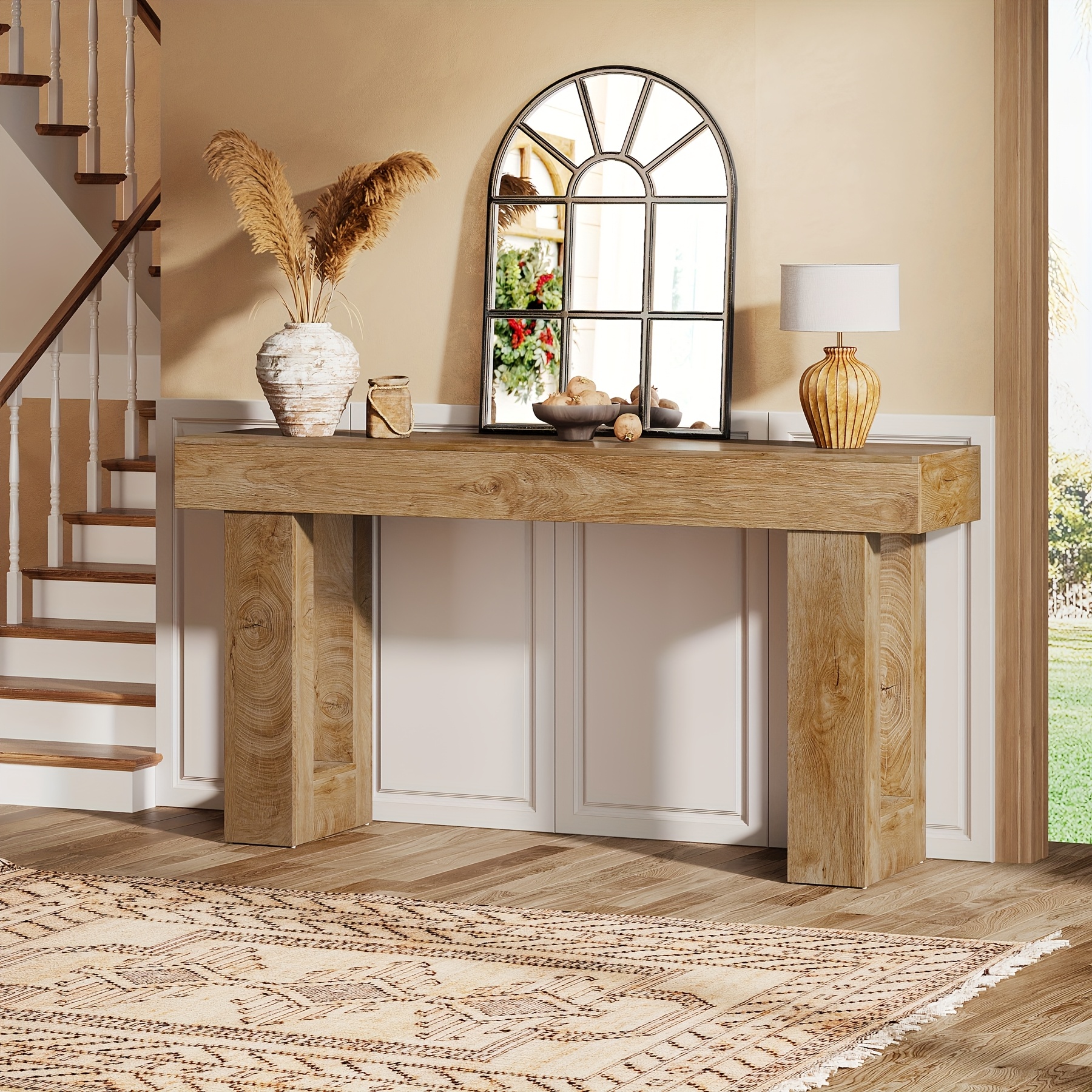 E-shop Naturholz Konsoltisch, 160 cm langer rechteckiger Sofatisch für Bauernhaus Eingangsbereich, Flur, Wohnzimmer