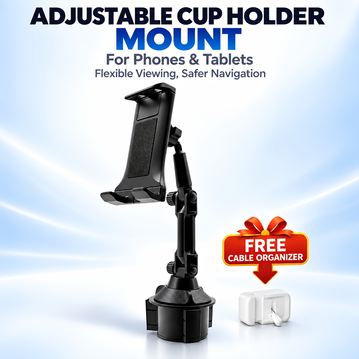 TEMU 2pcs Car Cup Holder Phone And Tablet Mount + Cable Organizer, Multi-joint Telescopic Folding Adjustment, Secure Clamping, Does Not Block Air