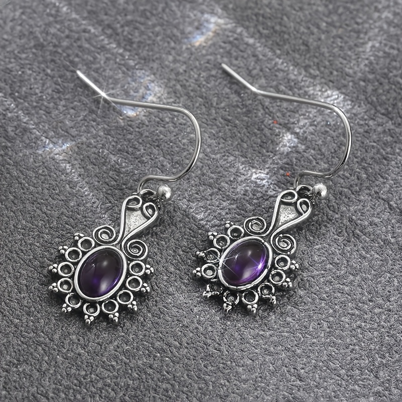 Women's Retro Ethnic Style Purple Drop Earrings, Copper