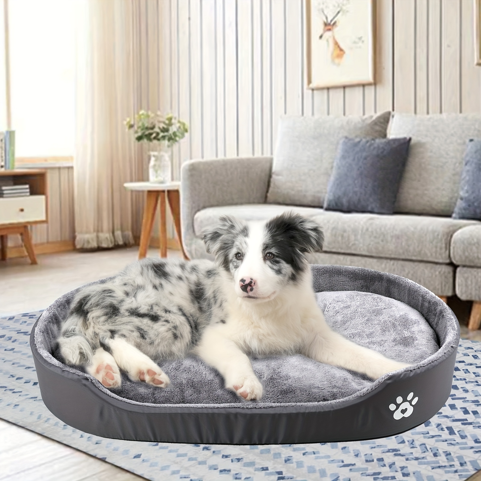*-Haustierbett mit Rschenkante, einfaches, weiches, kuscheliges, warmes,  kurzes Plsch-Innenkissen, ovales Hundebett, Hundematte, Katzenbett * fr  kleine bis mittelgroe Haustiere