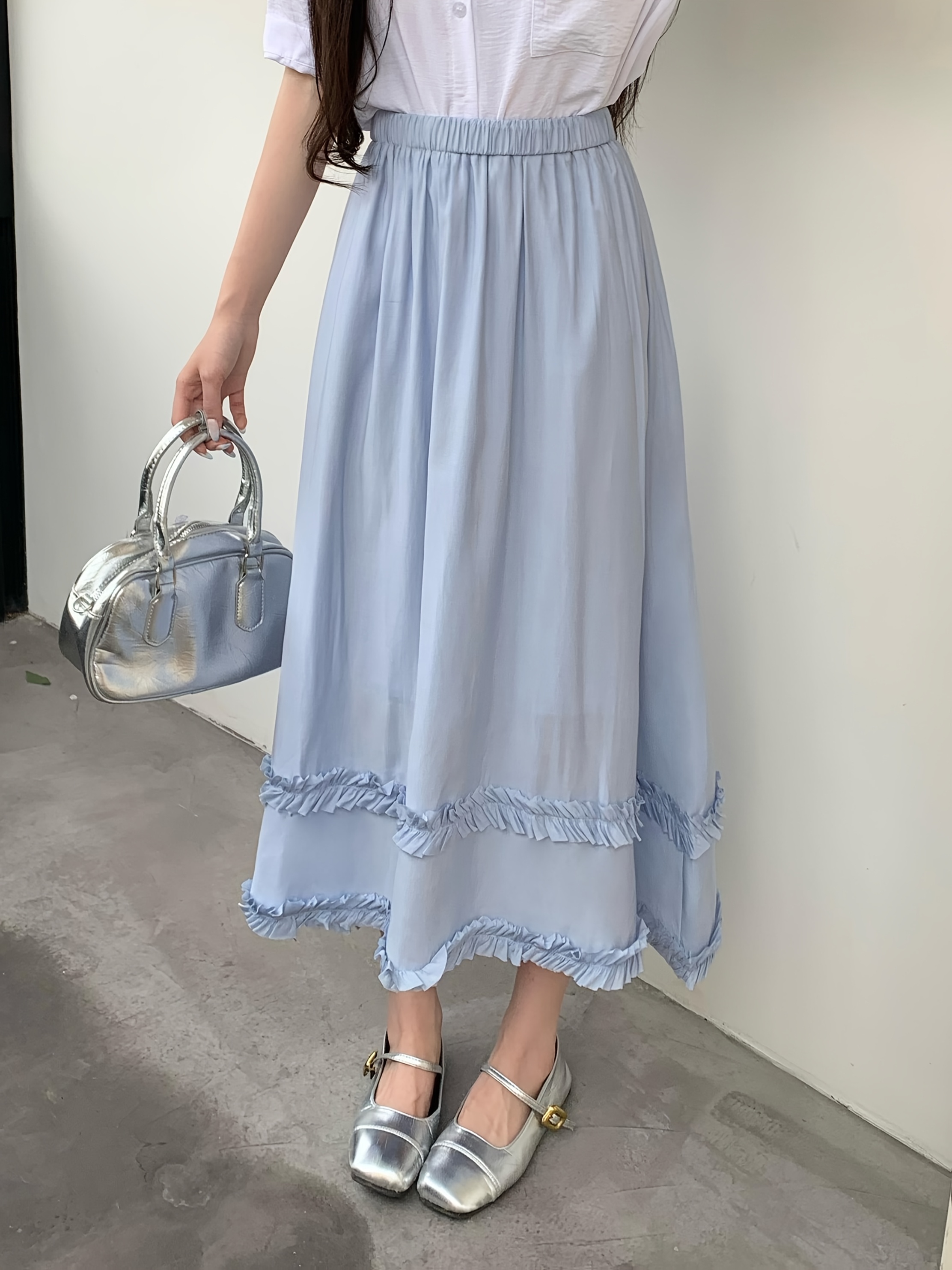 women's navy blue a-line midi skirt - elegant pencil-to-skirt with short  hem, button closure & smooth fit - versatile wear for dresses or skirts  (machine washable, casual to formal events) | High-quality