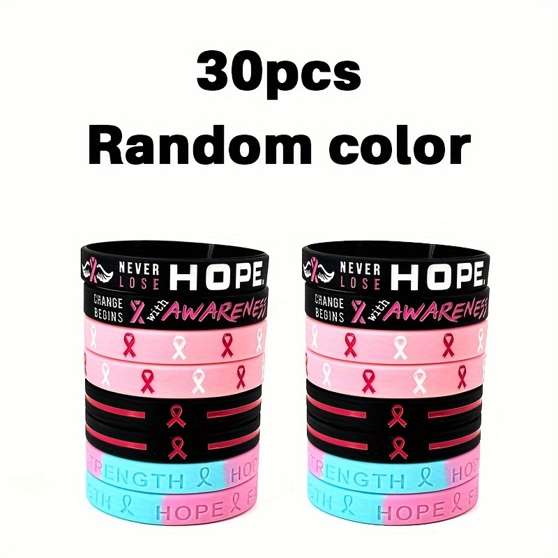 TEMU 30pcs Breast Awareness Bracelets, Pink Wristbands, Breast Awareness Silicone Wristbands, Faith, Strength, , Breast Awareness Gifts For Women,