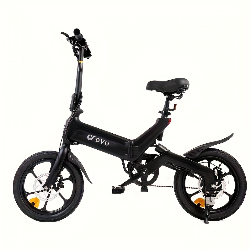 Opvouwbare Elektrische Fiets voor Volwassenen & Tieners van DYU 40.64 cm - 250W 36V 10Ah Lithium Batterij, 24 km/u Stadse-Cyclusfiets met Dubbele Voeding (Batterij/AC), Aluminium Frame, Schijfremmen & Achterdrager - Zwart, Opvouwbare Elektrische Fiets, Strak Ontwerp, Stevige Wielen