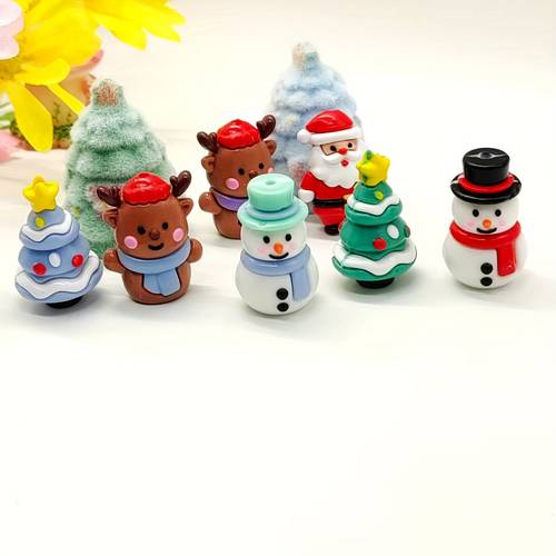 7 pezzi perline decorative fai da te in plastica con foro , albero di natale, natale, e , colori e casuali, produzione di decorazioni per gioielli, decorazione per ciondolo e per cellulare, decorazione per le feste