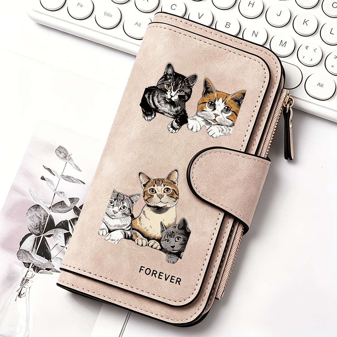 TEMU 1pc A Cat-themed Women's Long Wallet, Versatile And Portable With A Snap Closure For , Ideal As A Birthday Present And For Everyday Use For Cat
