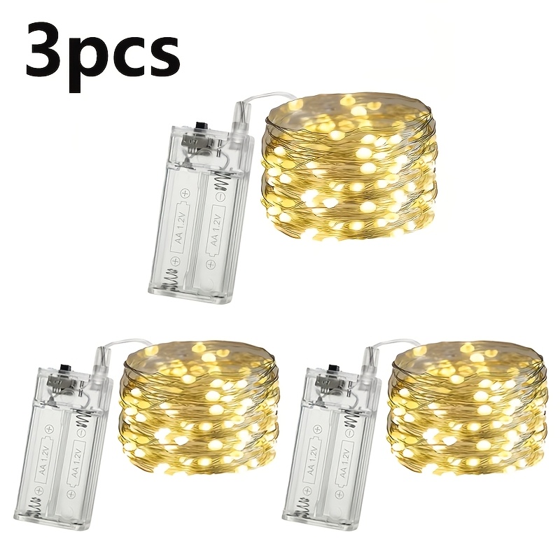 TEMU 3pcs Warm Colored Led Light String, With A Wire Length Of 3 Meters And 3 Led Beads. The Wire Bent For Diy Decoration, Suitable For Christmas,
