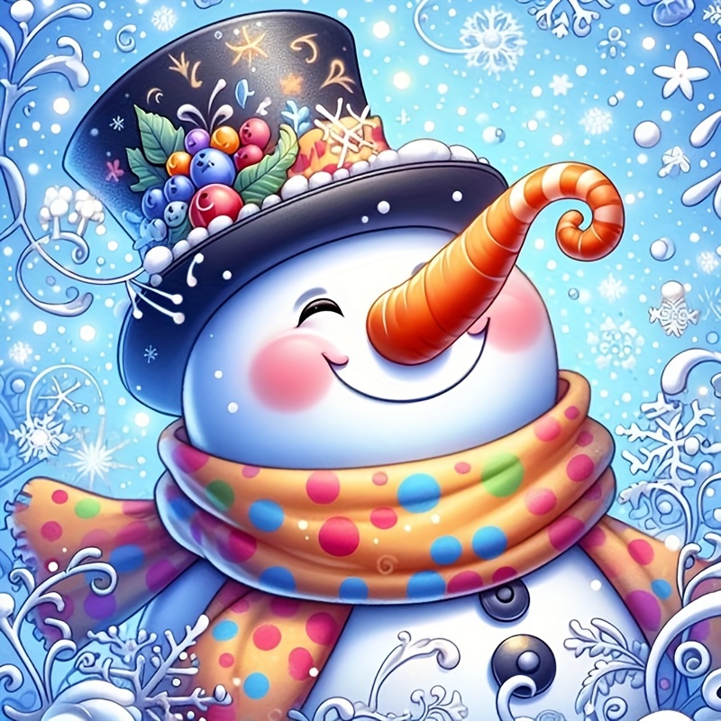 

Diy 5d Kit - Snowman In Winter, 7.8x7.8in, Round Acrylic Gems, Mosaic Craft