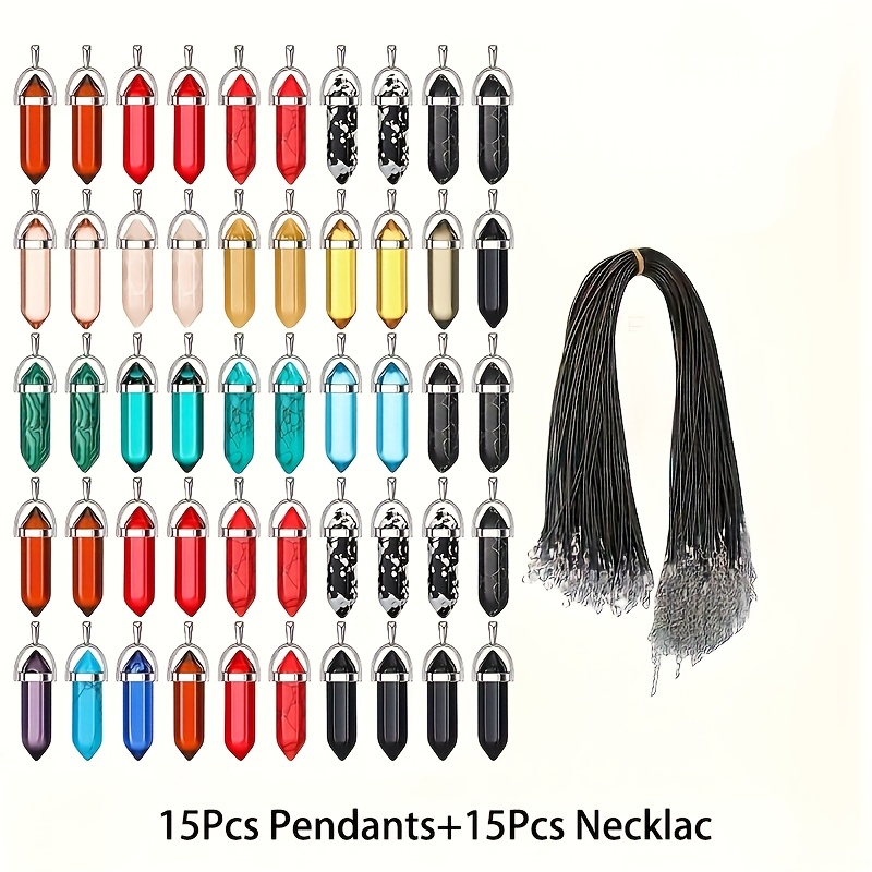 Image of A Set Of 30 Hexagonal Pendants, Bulk Gemstone Crystal -shaped Pointed Pendant Necklace Jewelry With Adjustable Necklace Chain - Suitable For Jewelry Making Bracelets, Earrings, Necklaces