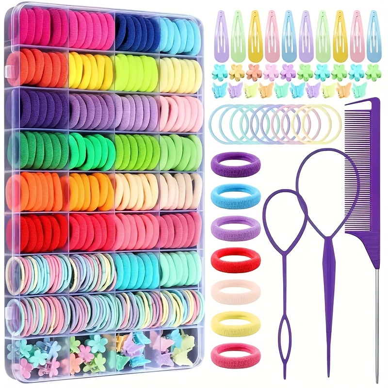 

360pcs Hair Accessories Set, 31 Colors Hair Bands, Solid Color Printed Fabric Hair Bands, Water Drop Hair Clips, Butterfly Hair Clips And Flower Claw Clips - Box - Perfect Gift!