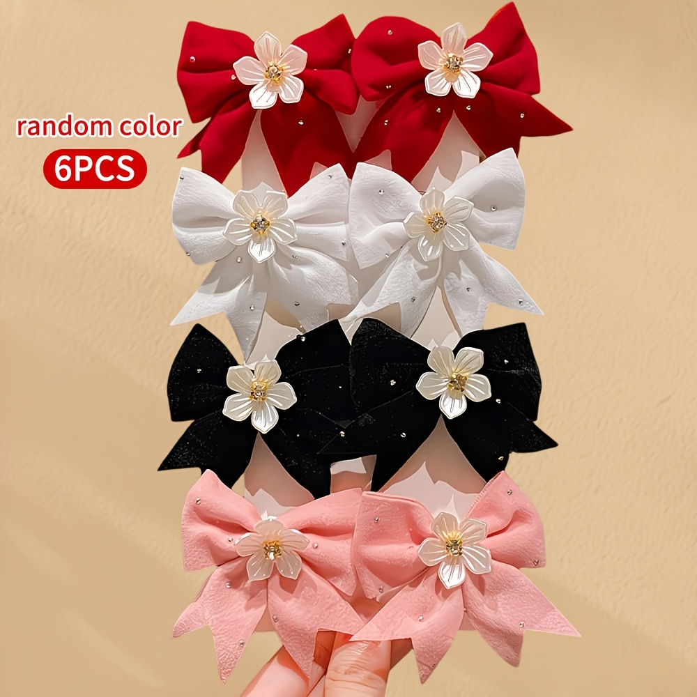 TEMU 6pcs 3d Bow Hair Clip Set, -decorated Hair Ties, Girly Bangs And Side Clips, Versatile Hair Accessories For Everyday Outfits And Party Styling,