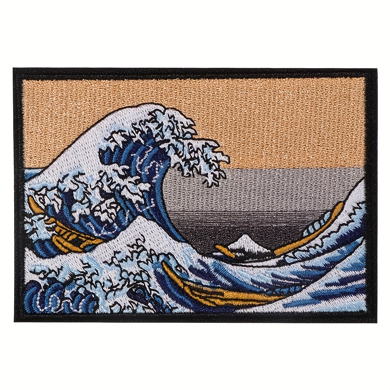 Image of 1pc Embroidered Wave Hot Melt Patch, Decoration, Famous Painting Accessory