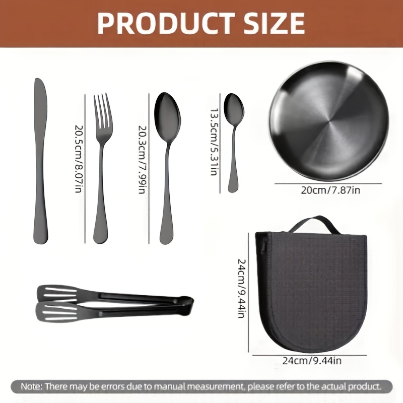 19-Piece Black Stainless Steel Tableware Set for Outdoor Use